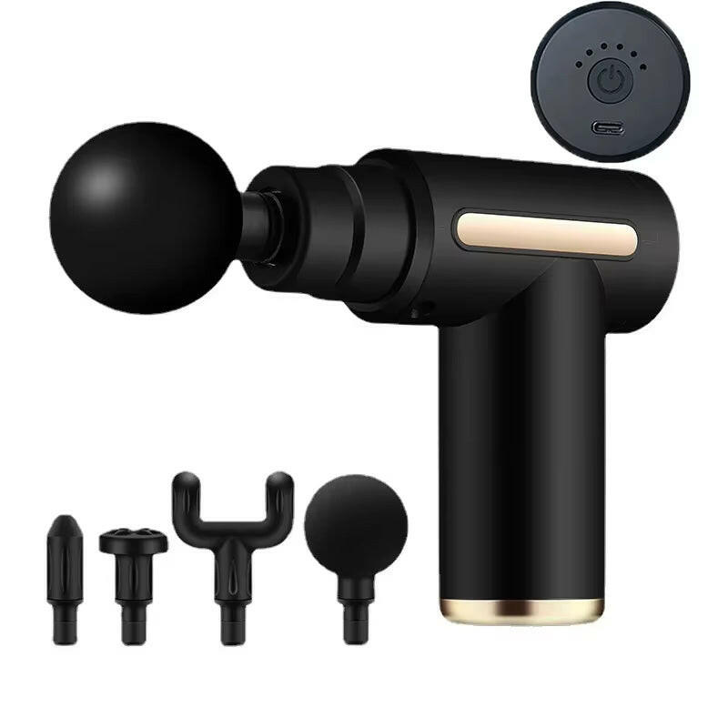 Percussion massage device highlighting advanced technology for effective muscle relaxation and deep tissue therapy.