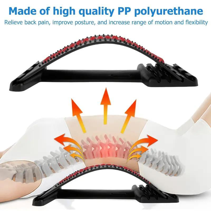 Post exercise relief using an ergonomic back stretcher for enhanced spinal flexibility and muscle recovery