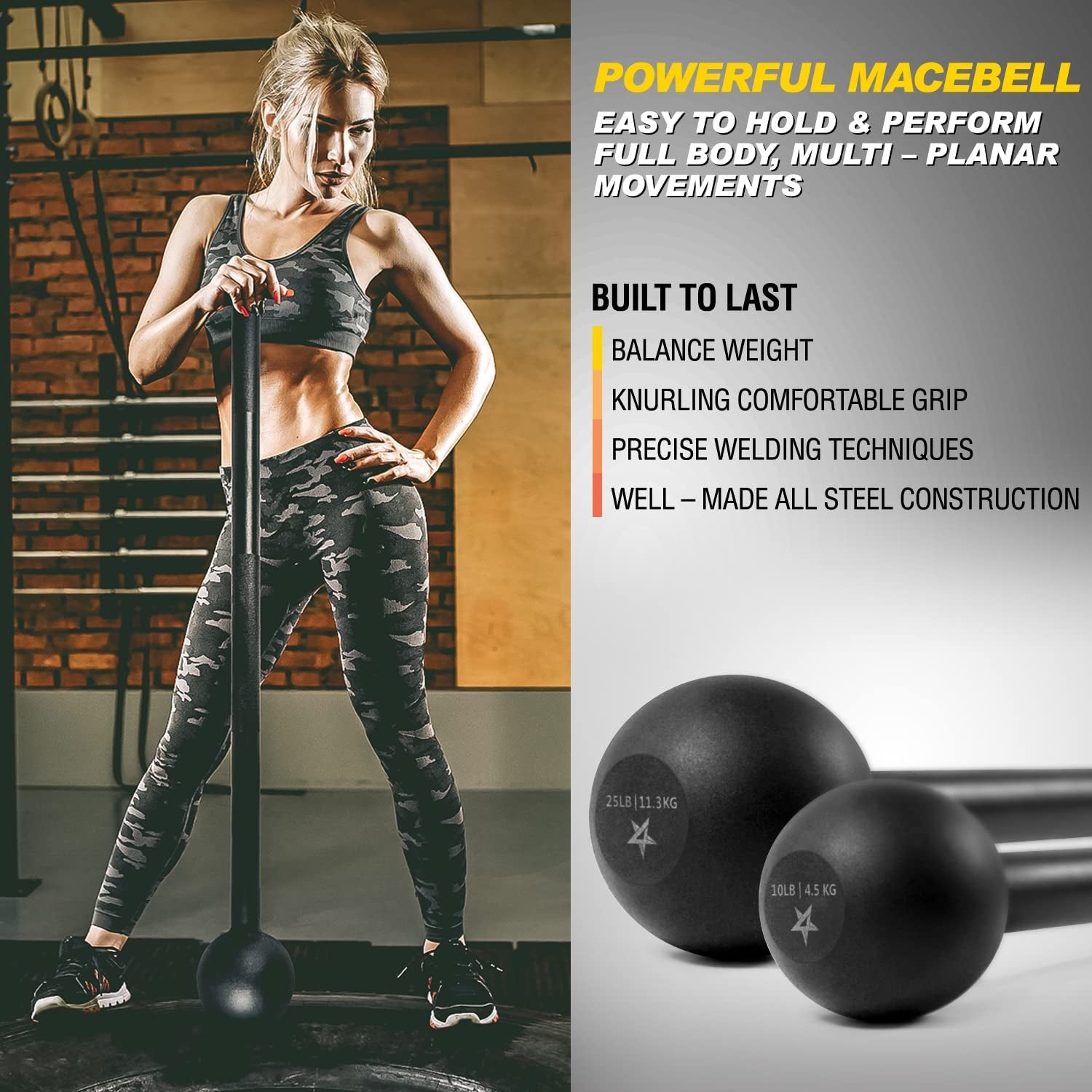Steel Mace Bell for Strength Training - Support Full Body, Muscles, Shoulder, Grips & Forearms Workouts to Rehabilitation, Stretching 5, 7, 10, 15, 20, 25, 30Lb for Woman & Man.