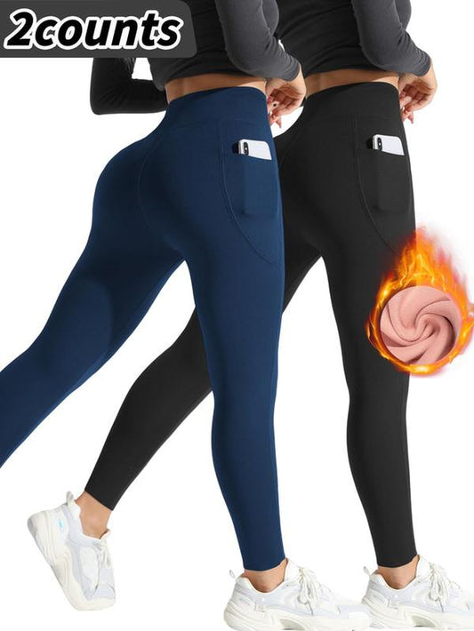 High waist thermal lined pants providing warmth and style for cold weather comfort