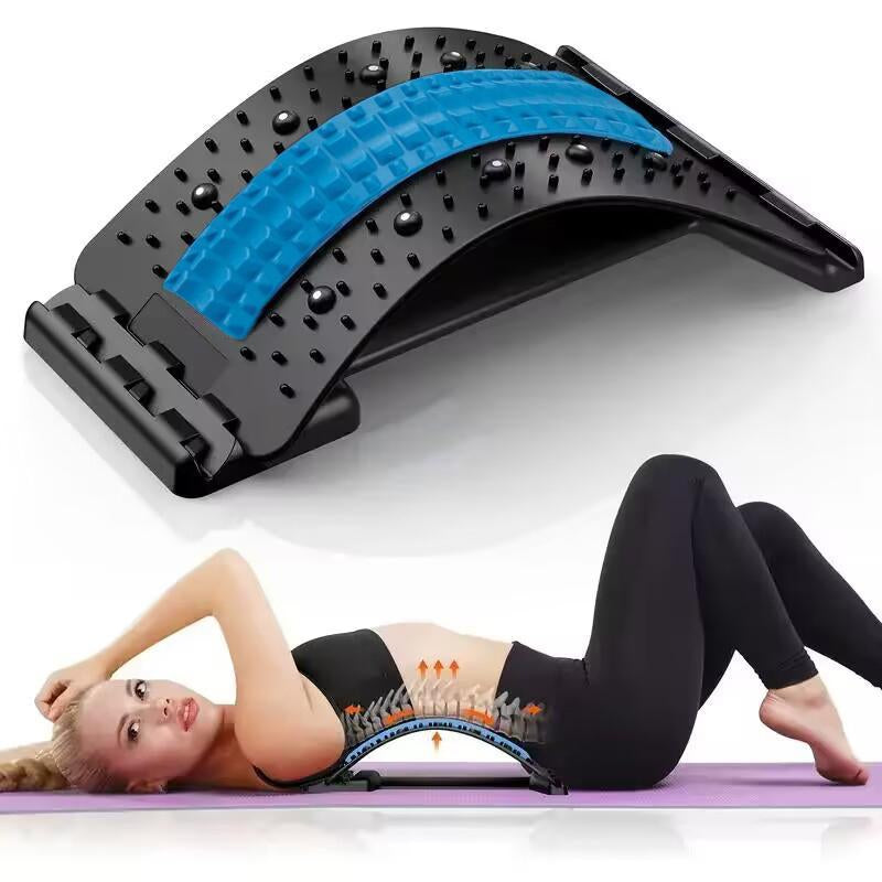 Post exercise relief using an ergonomic back stretcher for enhanced spinal flexibility and muscle recovery