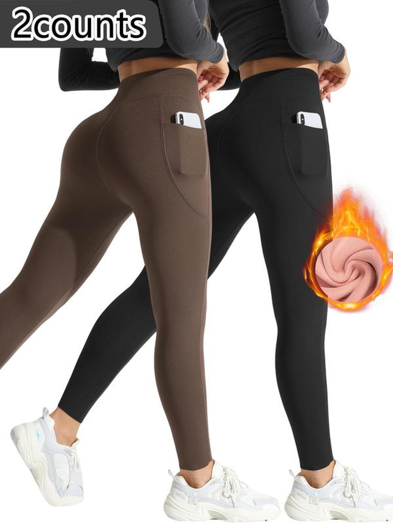 High waist thermal lined pants providing warmth and style for cold weather comfort