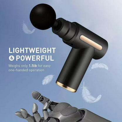 Percussion massage device highlighting advanced technology for effective muscle relaxation and deep tissue therapy.