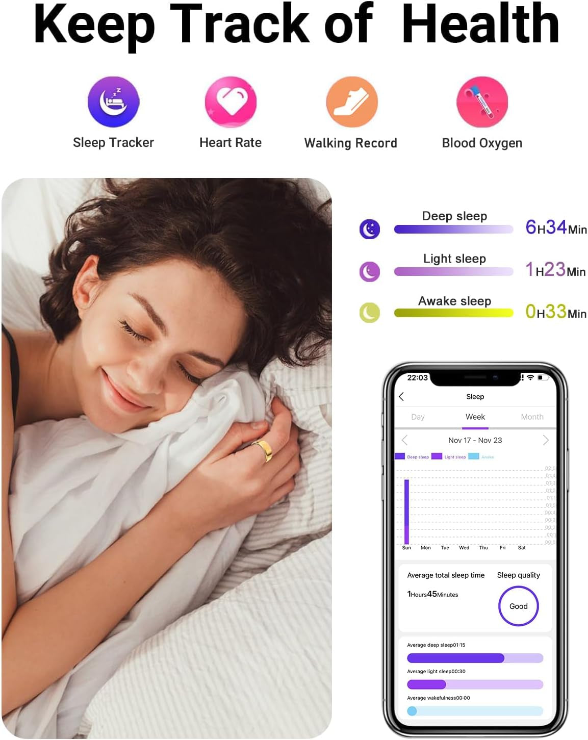 Smart Health fitness tracker displaying real-time activity and wellness metrics for comprehensive personal health monitoring