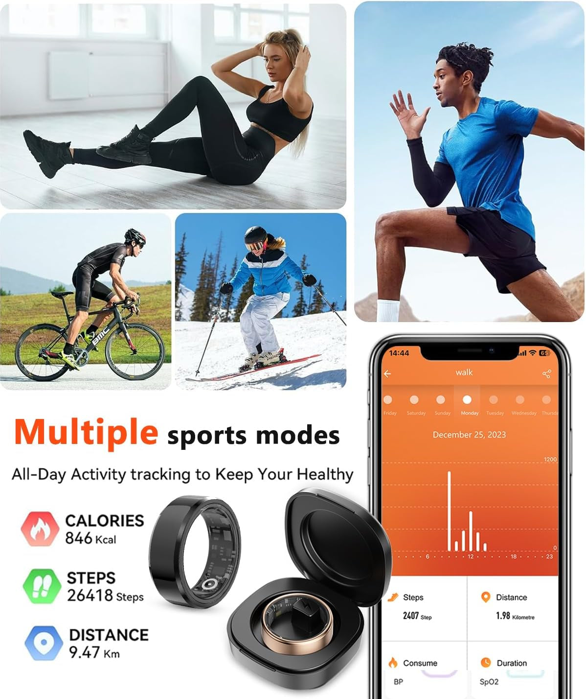 Smart Health fitness tracker displaying real-time activity and wellness metrics for comprehensive personal health monitoring