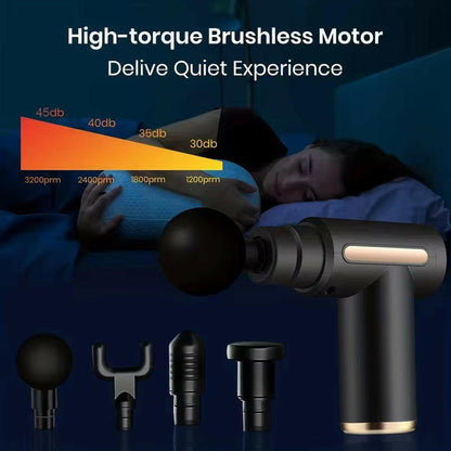 Percussion massage device highlighting advanced technology for effective muscle relaxation and deep tissue therapy.