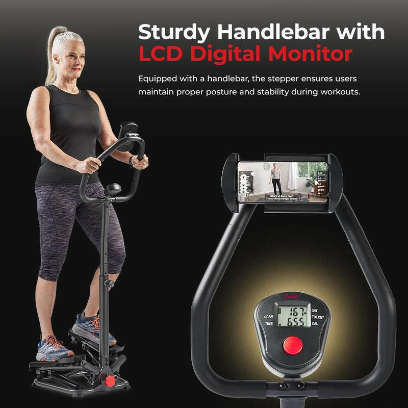 Twist stair stepper equipped with LCD monitor for effective cardiovascular exercise and performance tracking