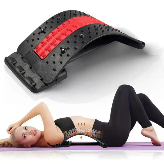 Post exercise relief using an ergonomic back stretcher for enhanced spinal flexibility and muscle recovery